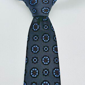 Joseph‎ Abboud Jacquard Silk Tie Geometric Navy Cobalt Brown 59"x3.5"